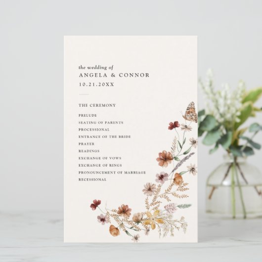 Boho Herfst Wildflower Wedding Programme (Staand voorkant)
