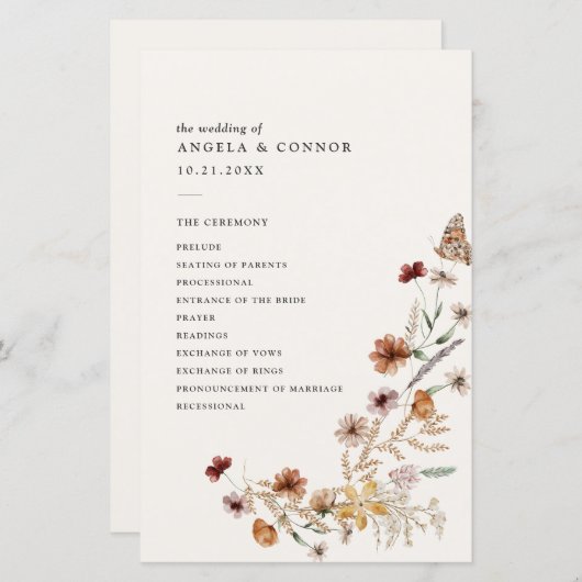 Boho Herfst Wildflower Wedding Programme (Voorkant / Achterkant)