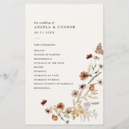 Boho Herfst Wildflower Wedding Programme