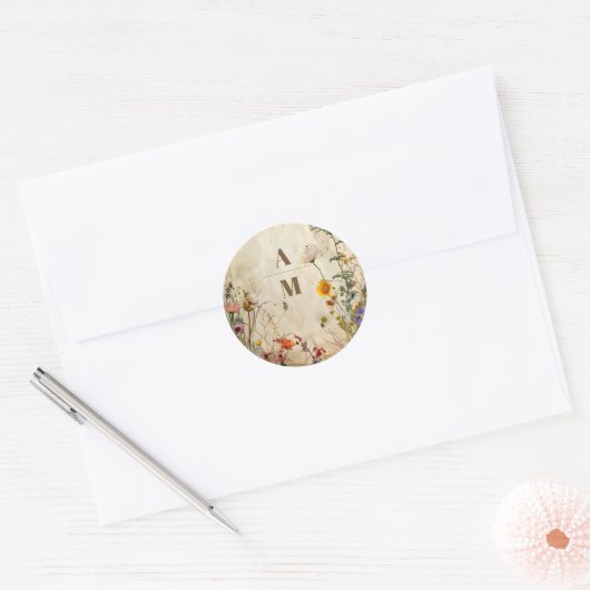Boho Herfst Wildflower Wedding Ronde Sticker (Envelop)