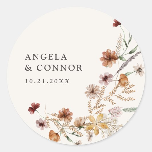 Boho Herfst Wildflower Wedding Ronde Sticker (Voorkant)