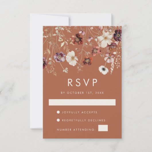 Boho Herfst Wildflower Wedding RSVP Kaartje (Voorkant)