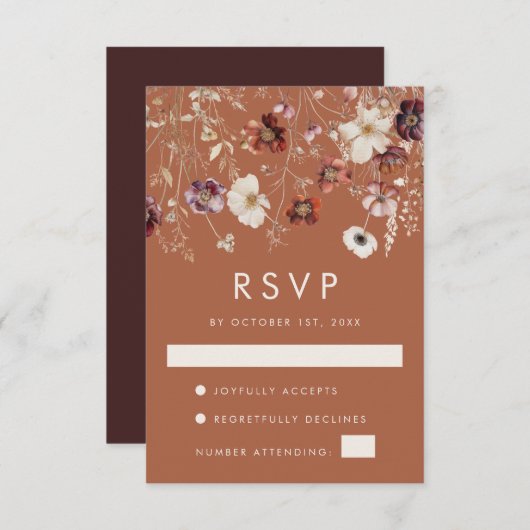 Boho Herfst Wildflower Wedding RSVP Kaartje (Voorkant / Achterkant)