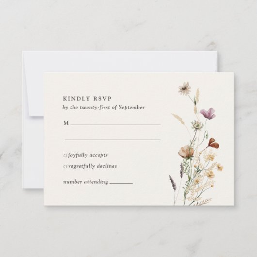 Boho Herfst Wildflower Wedding RSVP Kaartje (Voorkant)