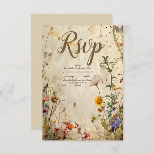 Boho Herfst Wildflower Wedding RSVP Kaartje (Voorkant / Achterkant)