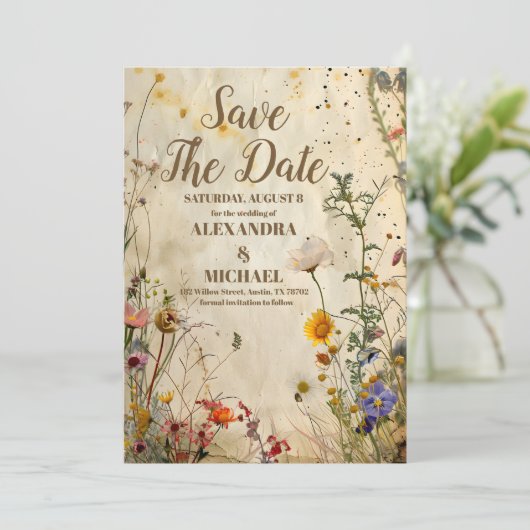 Boho Herfst Wildflower Wedding Save The Date (Staand voorkant)