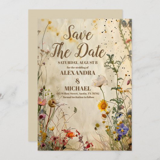 Boho Herfst Wildflower Wedding Save The Date (Voorkant / Achterkant)