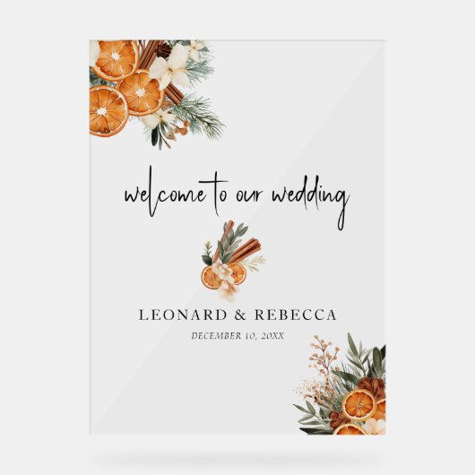 Boho herfst winter Bloemen Bruiloft Acryl teken Bord (Voorkant)