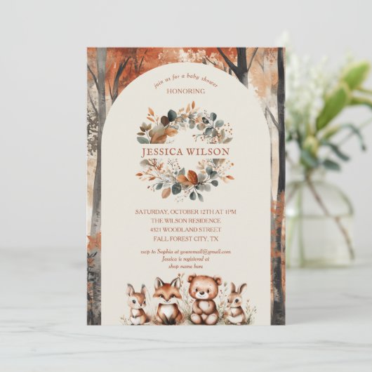 Boho Herfst Woodland Forest Animals Baby shower Kaart (Staand voorkant)
