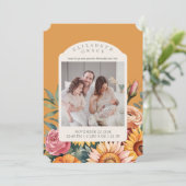 Boho Herfst Zonnebloem Boog Foto Aankondiging Gebo (Staand voorkant)