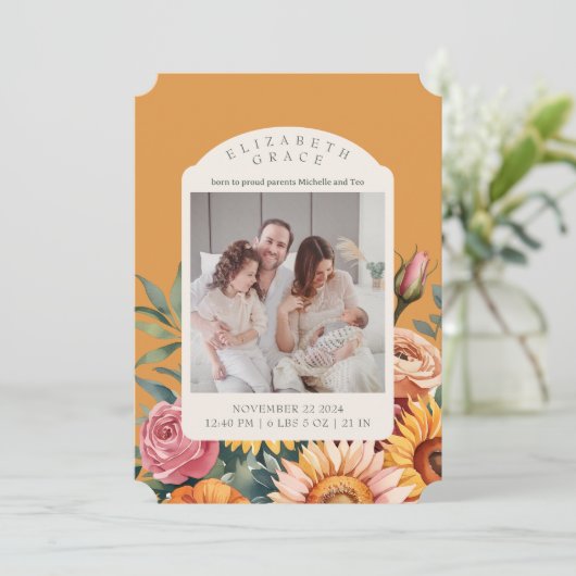 Boho Herfst Zonnebloem Boog Foto Aankondiging Gebo (Staand voorkant)