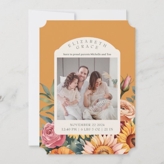 Boho Herfst Zonnebloem Boog Foto Aankondiging Gebo (Voorkant)