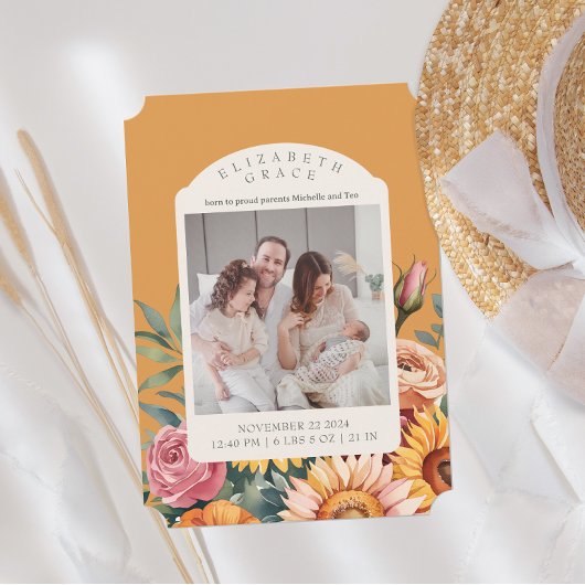 Boho Herfst Zonnebloem Boog Foto Aankondiging Gebo