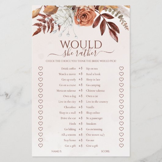 Boho Herfst zou ze liever Vrijgezellenfeest spel (Voorkant)