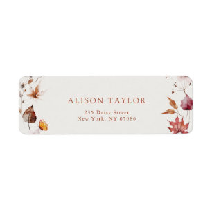Boho herfstbladeren terracotta bruidsdouche adres etiket