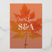 Boho Herfstbladeren Verbrand Oranje Herfst in Lief Folie Uitnodiging (Achterkant)