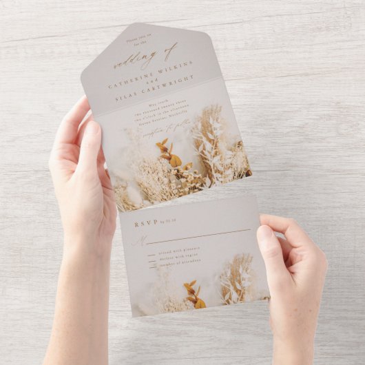 Boho-herfstbloemen Bruiloft All In One Uitnodiging (Afscheurbaar)