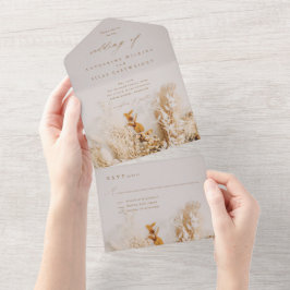 Boho-herfstbloemen Bruiloft All In One Uitnodiging