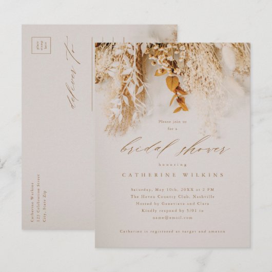 Boho-herfstbloemen bruiloft bruidsdouche uitnodiging briefkaart (Voorkant / Achterkant)