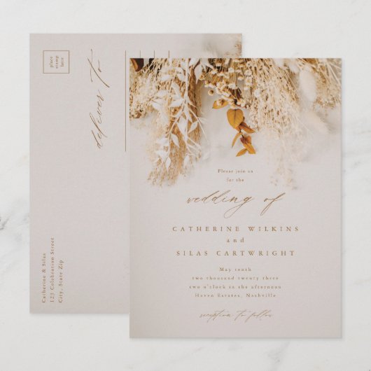 Boho-herfstbloemen Bruiloft Uitnodiging Briefkaart (Voorkant / Achterkant)