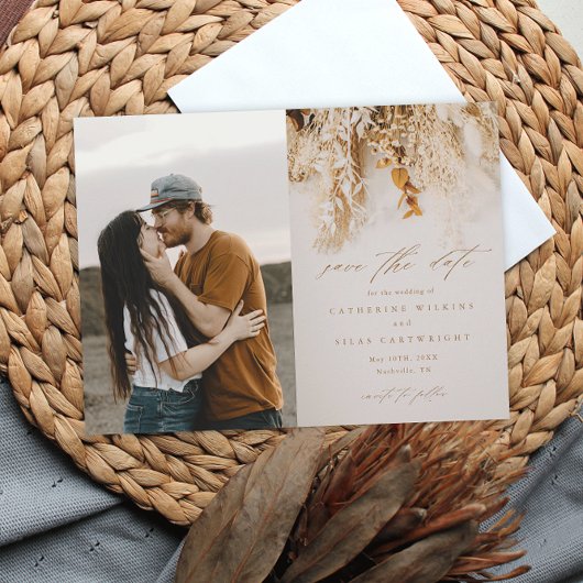 Boho-herfstbloemen Foto Bruiloft Save The Date