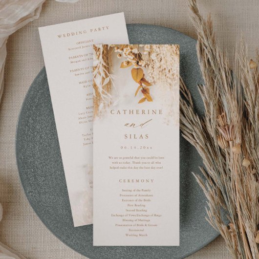 Boho-herfstbloemen Huwelijksprogramma Kaart