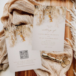 Boho-herfstbloemen met QR-code-huwelijk Kaart