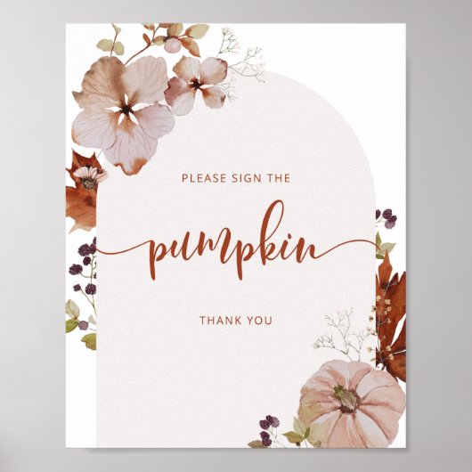Boho herfstboog Gelieve de pompoen te signeren Poster (Voorkant)
