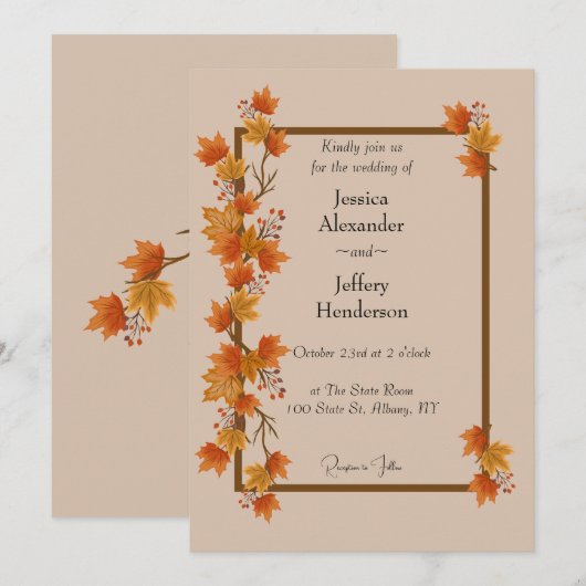 Boho herfstbruiloft kaart (Voorkant / Achterkant)