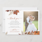 Boho herfstfoto's herfst 2 elegante scriptbruiloft bedankkaart (Voorkant)