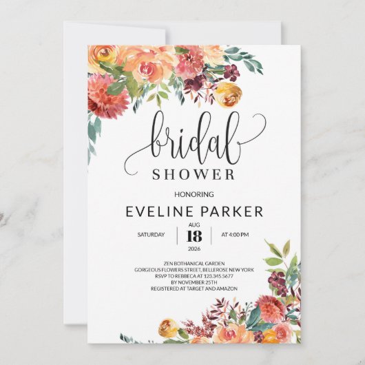 Boho herfstmarigold en bloemen van de bloesems van kaart (Voorkant)