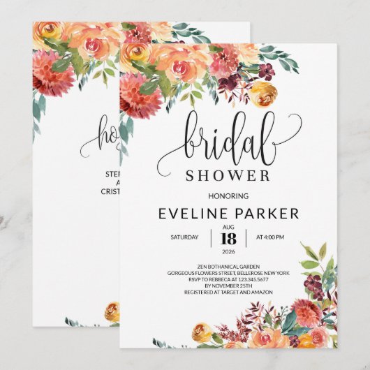 Boho herfstmarigold en bloemen van de bloesems van kaart (Voorkant / Achterkant)