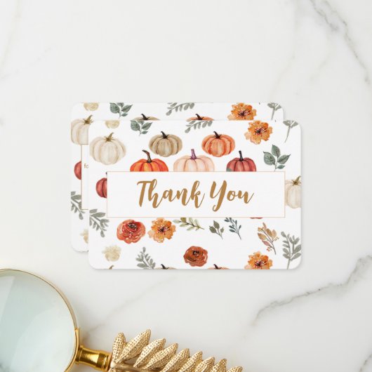Boho-herfstpompoen dank je wel bedankkaart (Voorkant / Achterkant in situ)