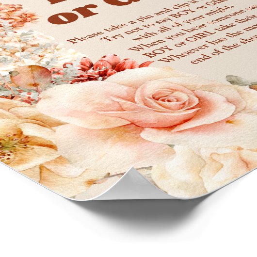 Boho herfsttuin Don't Say BOY of MEISJE spel Poster (Hoek)