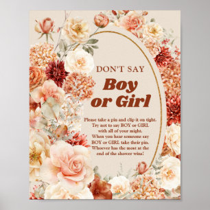 Boho herfsttuin Don't Say BOY of MEISJE spel Poster