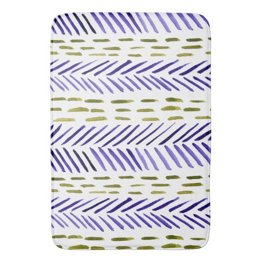 Boho herringbone patroon in paars en groen badmat (Voorkant Verticaal)