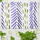 Boho herringbone patroon in paars en groen theedoek (Gevouwen)