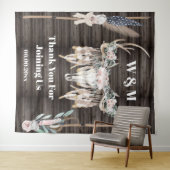 Boho herten gewei rose veer hout roestige country wandkleed (In Situ (horizontaal))