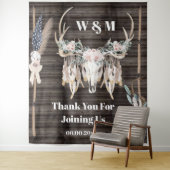 Boho herten gewei rose veer hout roestige country wandkleed (In situ)