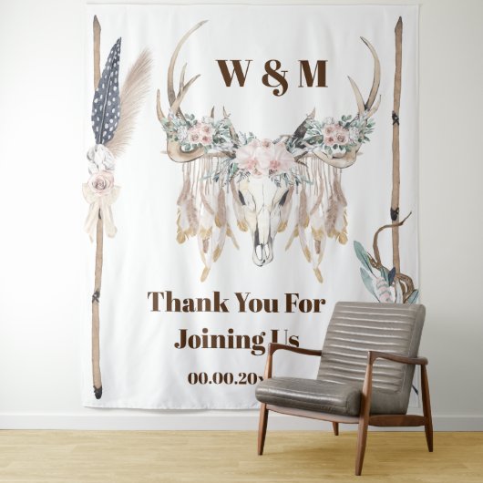 Boho herten gewei verheven veer hout rustiek india wandkleed (In situ)