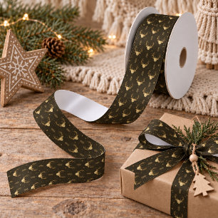 Boho herten geweien pijlen Kerstmis Zwart Gld ID86 Satijnen Lint