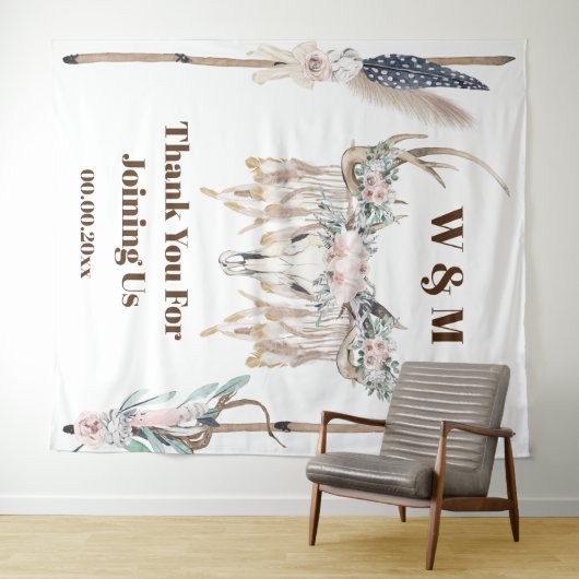 Boho herten geweien verhoging veer hout rustiek in wandkleed (In Situ (horizontaal))