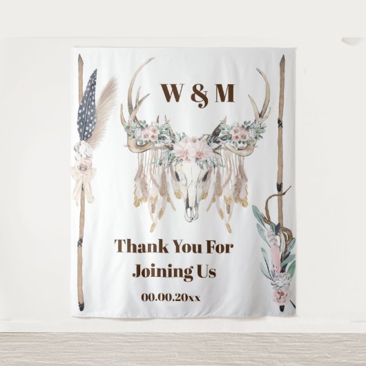 Boho herten geweien verhoging veer hout rustiek in wandkleed (Voorkant)