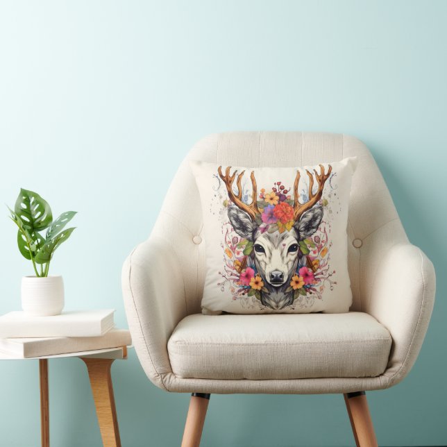 Boho Herten Kleurrijke Bloemen Kussen (Stoel)