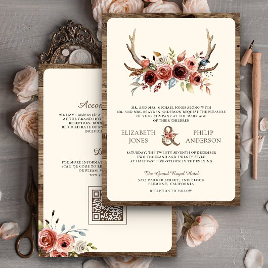 Boho-Herten Terracotta Bloem QR-code Trouwen Kaart