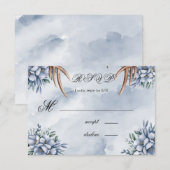 Boho hertenhoorn stoffig blauwe bloem RSVP kaartje (Voorkant / Achterkant)