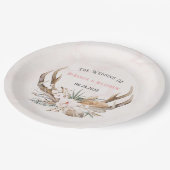 Boho hertenhoorns en bloemstukken bruiloft papiere papieren bordje (Gekanteld)