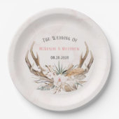 Boho hertenhoorns en bloemstukken bruiloft papiere papieren bordje (Voorkant)