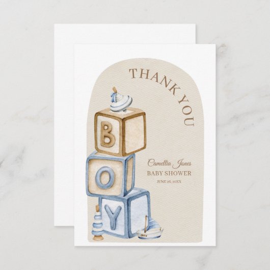 Boho Het is een Boy Blocks en Toys Baby shower Bedankkaart (Voorkant / Achterkant)