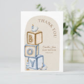 Boho Het is een Boy Blocks en Toys Baby shower Bedankkaart (Staand voorkant)